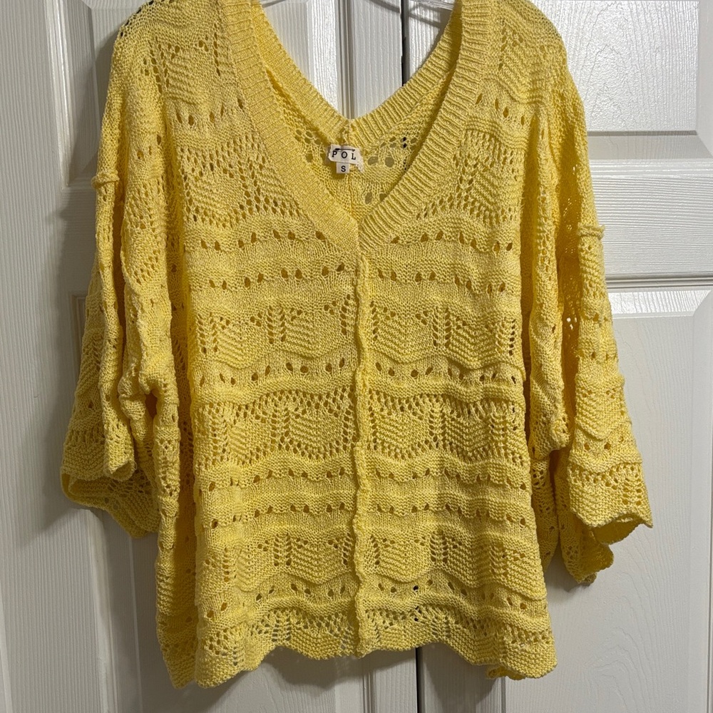 POL Yellow Open-Weave V-Neck Sweater BRAND NEW